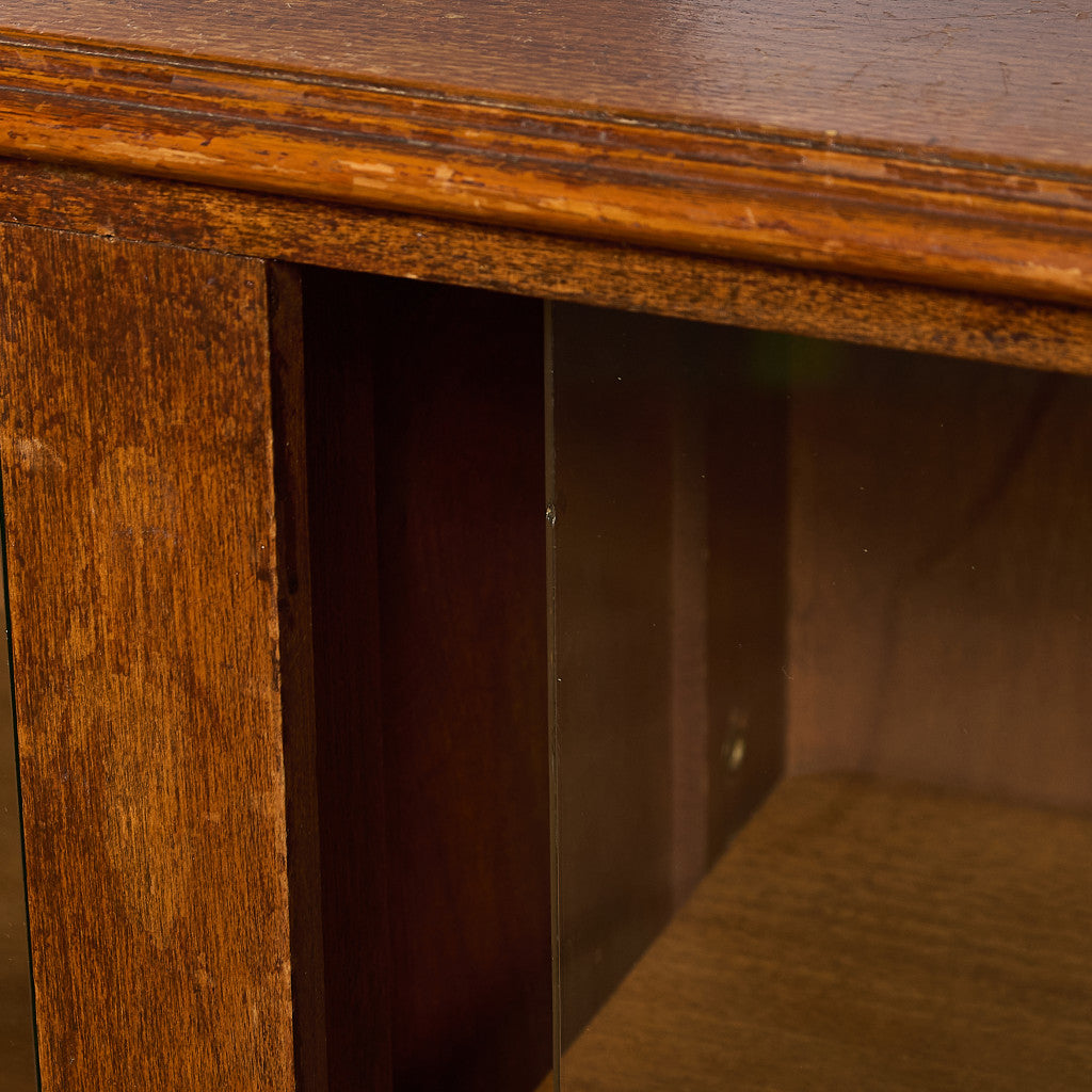 英国 ヴィンテージ ナロー ガラス ブックケース 食器棚