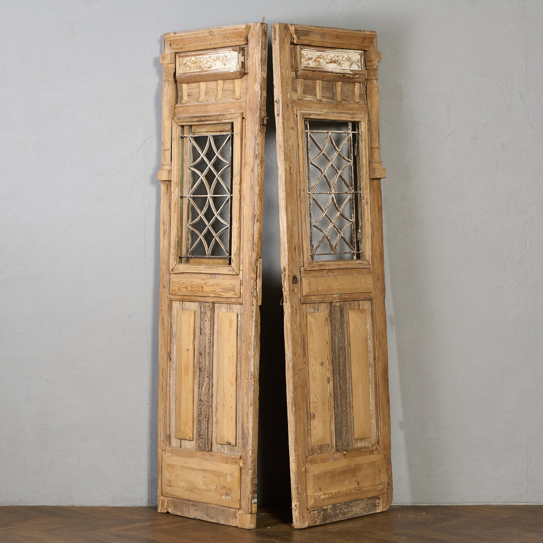 英国 アンティーク 両開き 鉄格子 ウッド ドア 2点セット