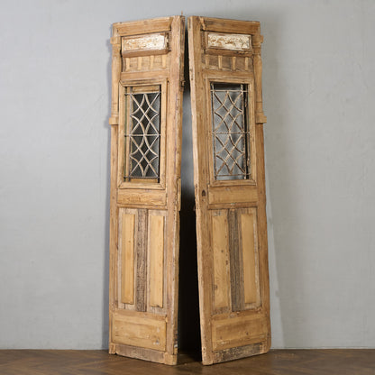 英国 アンティーク 両開き 鉄格子 ウッド ドア 2点セット