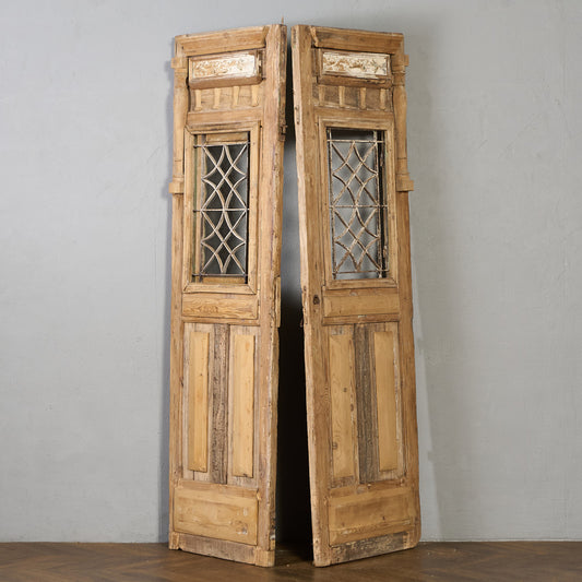 英国 アンティーク 両開き 鉄格子 ウッド ドア 2点セット