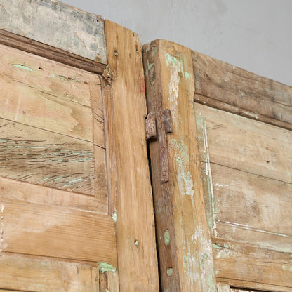 英国 アンティーク 両開き 鉄格子 ウッド ドア 2点セット