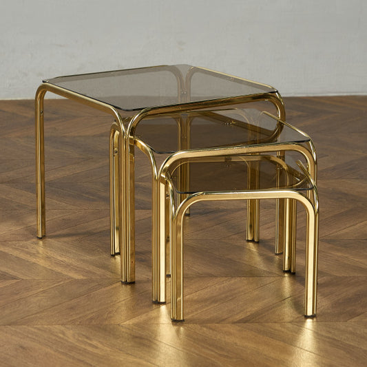 イギリス ヴィンテージ スモーク ガラストップ ネストテーブル #97788