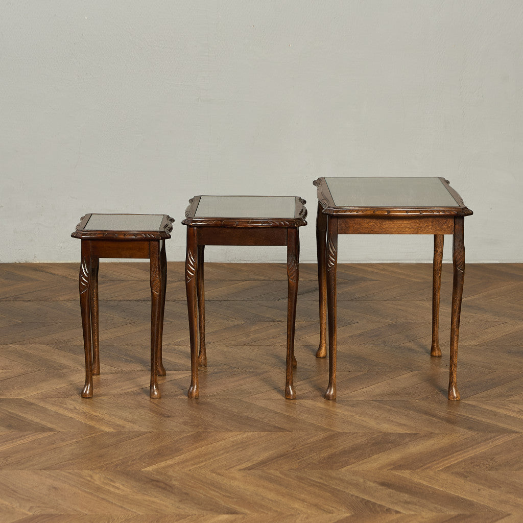 英国 クラシック ガラストップ ネストテーブル