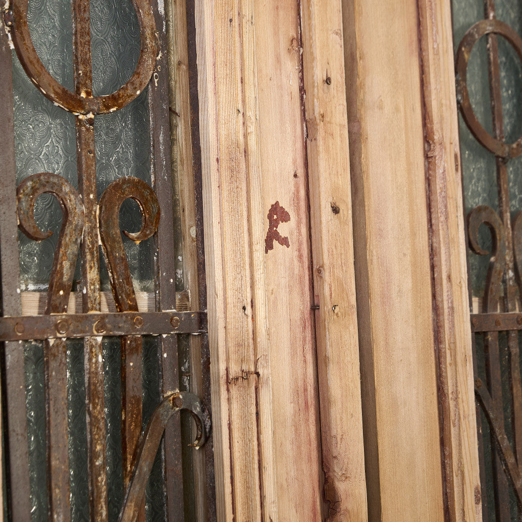 英国 アンティーク 両開き 鉄格子 ウッド ドア 2点セット