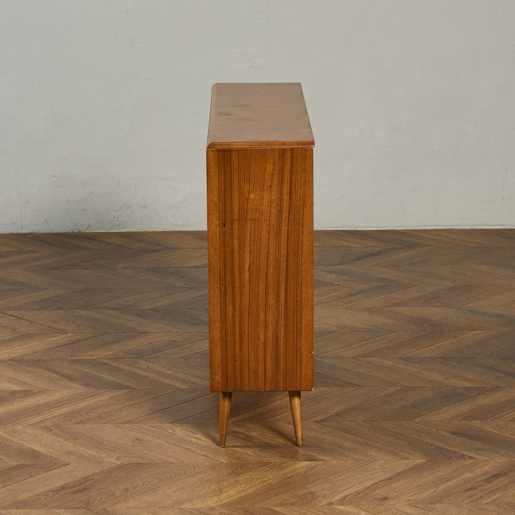 英国 ヴィンテージ ナロー ガラス ブックケース 食器棚