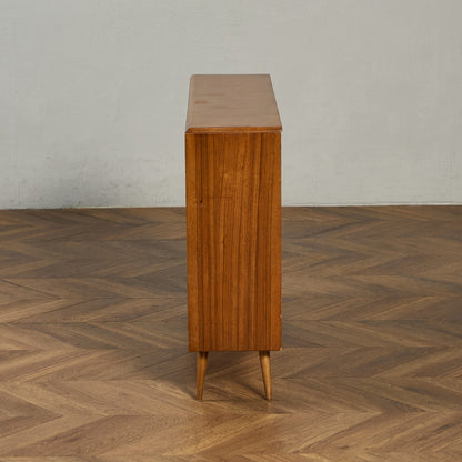 英国 ヴィンテージ ナロー ガラス ブックケース 食器棚