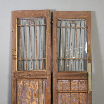 英国 アンティーク 両開き 鉄格子 ウッド ドア 2点セット