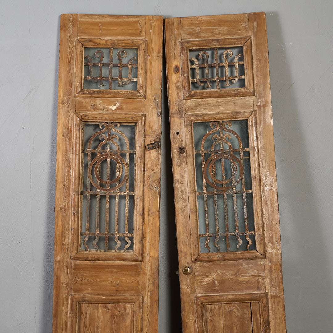 英国 アンティーク 両開き 鉄格子 ウッド ドア 2点セット