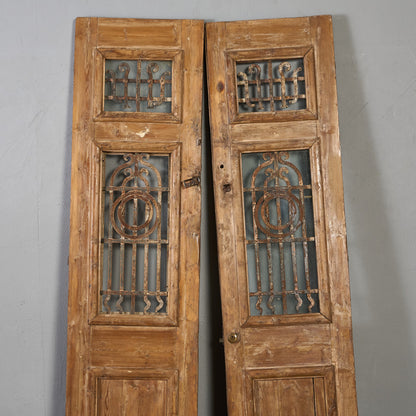 英国 アンティーク 両開き 鉄格子 ウッド ドア 2点セット