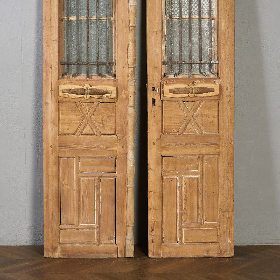 英国 アンティーク 両開き 鉄格子 ウッド ドア 2点セット