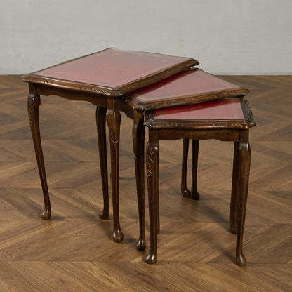 英国 クラシック ガラストップ ネストテーブル