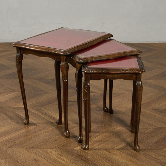 英国 クラシック ガラストップ ネストテーブル