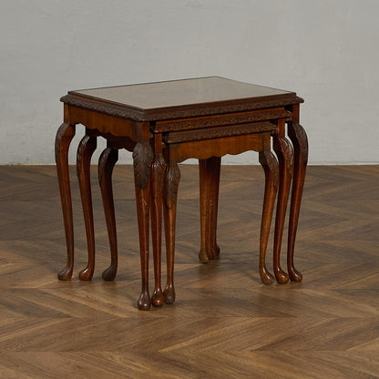 英国 クラシック ガラストップ ネストテーブル