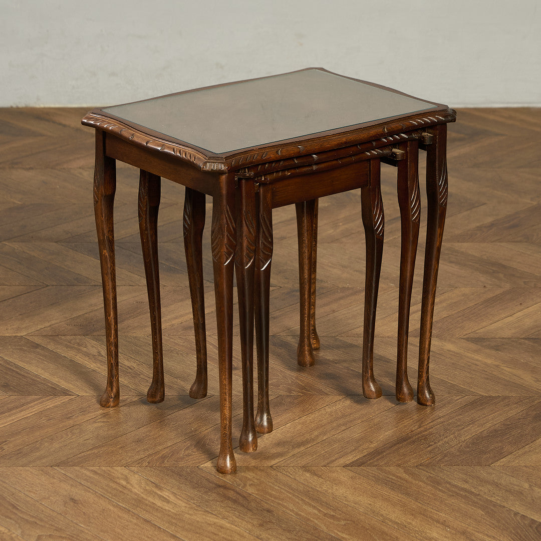 英国 クラシック ガラストップ ネストテーブル