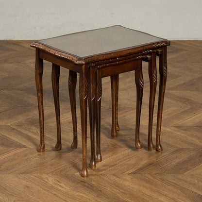 英国 クラシック ガラストップ ネストテーブル