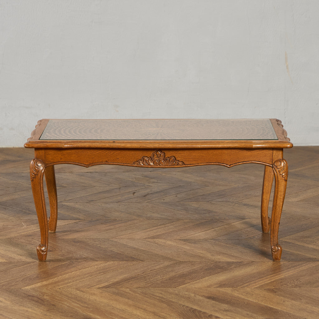 英国 クラシック ガラストップ ラタン コーヒーテーブル