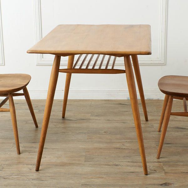 【！送料別！】 超レア Ercol ブレックファストテーブル ラック付き エルム 無垢材 アーコール 英国 ヴィンテージ ダイニングテーブル イギリス 98444 送料別！】 超レア Ercol ブレックファストテーブル ラック付き エルム