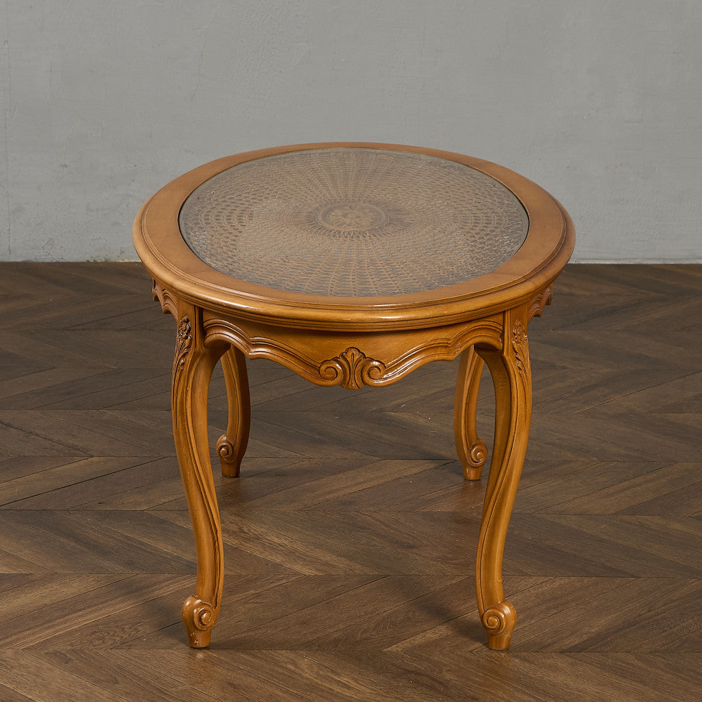 英国 クラシック ガラストップ ラタン コーヒーテーブル