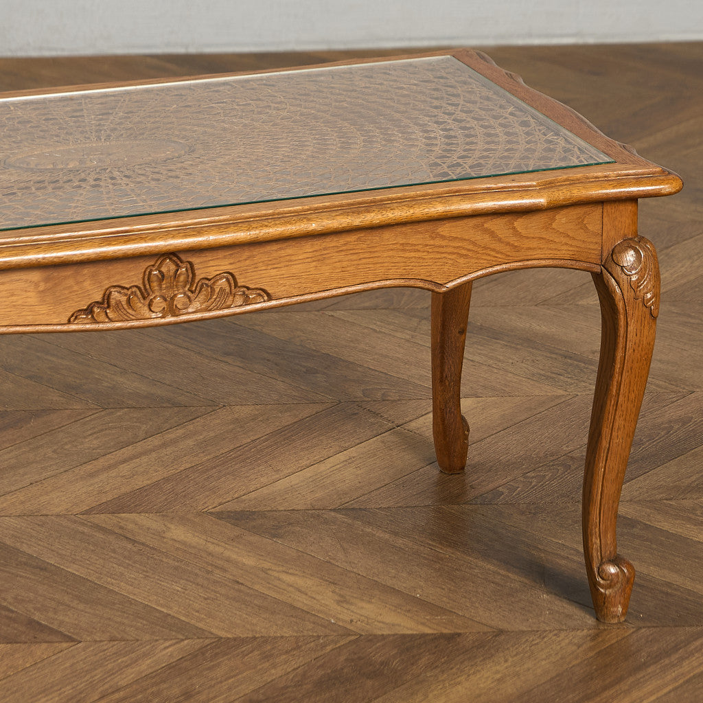 英国 クラシック ガラストップ ラタン コーヒーテーブル