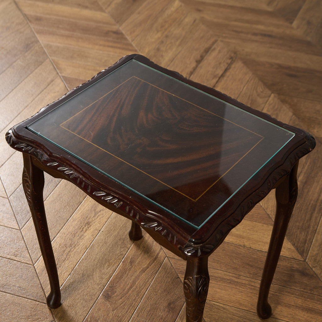 英国 クラシック ガラストップ ネストテーブル