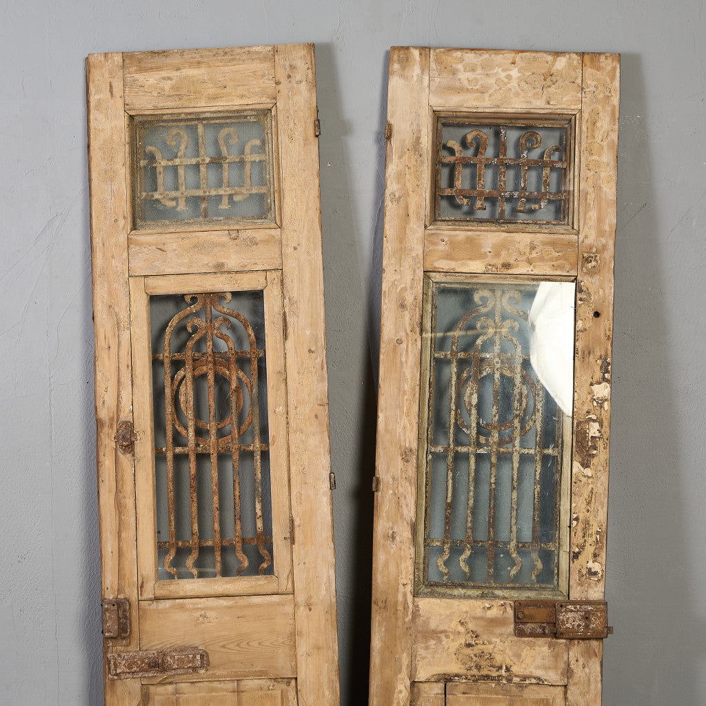 英国 アンティーク 両開き 鉄格子 ウッド ドア 2点セット