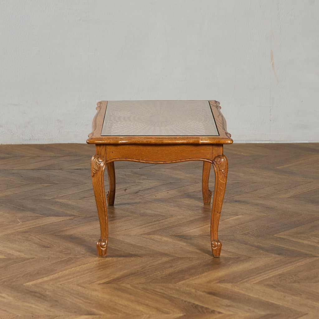 英国 クラシック ガラストップ ラタン コーヒーテーブル