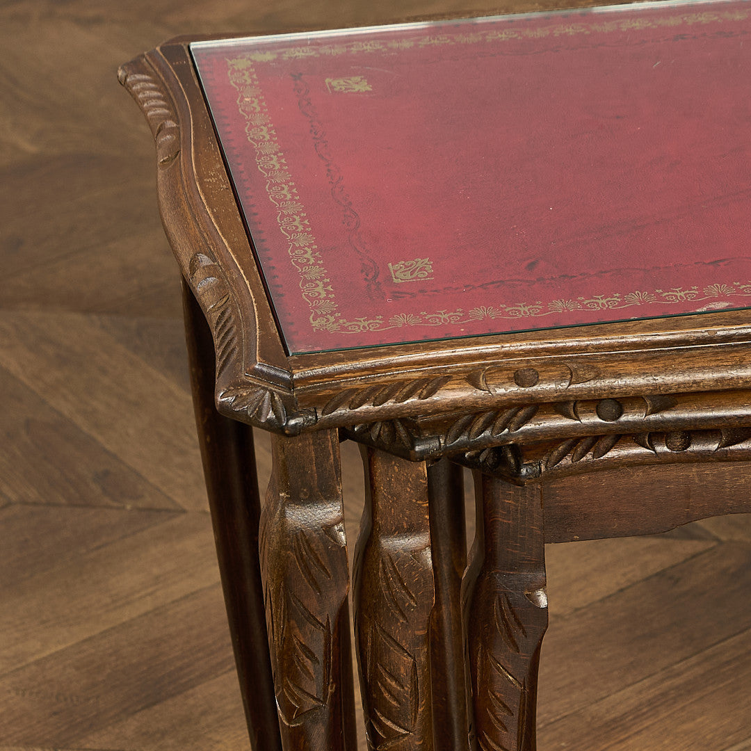 英国 クラシック ガラストップ ネストテーブル