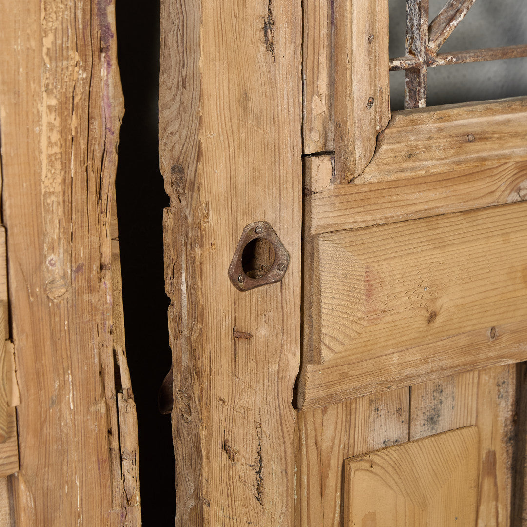 英国 アンティーク 両開き 鉄格子 ウッド ドア 2点セット