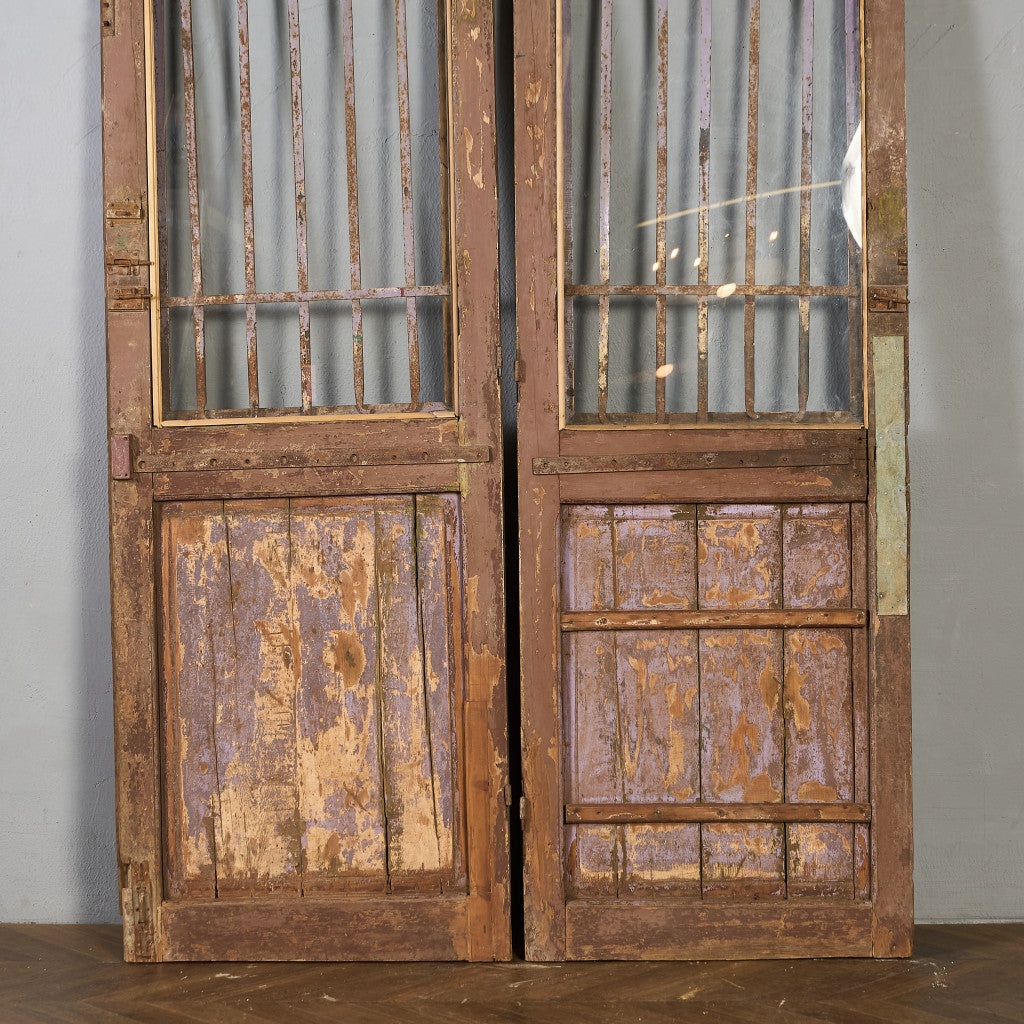 英国 アンティーク 両開き 鉄格子 ウッド ドア 2点セット
