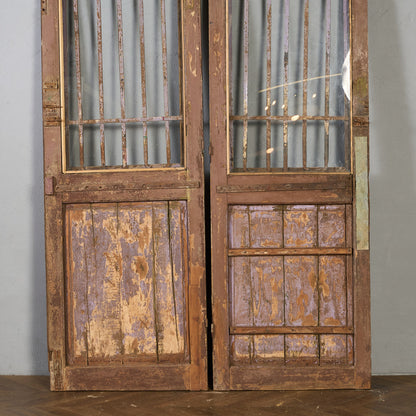 英国 アンティーク 両開き 鉄格子 ウッド ドア 2点セット