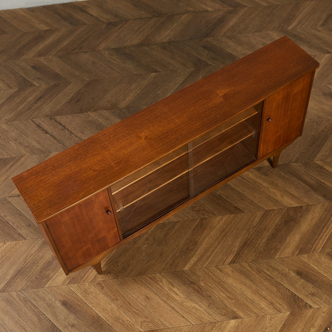 英国 ヴィンテージ ナロー ガラス ブックケース