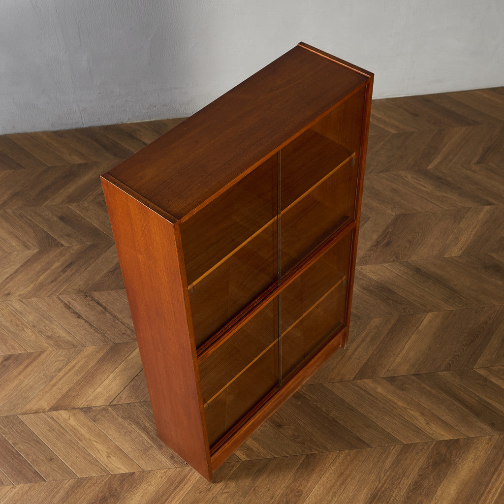 英国 ヴィンテージ ナロー ガラス ブックケース 食器棚