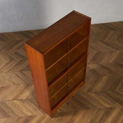 英国 ヴィンテージ ナロー ガラス ブックケース 食器棚