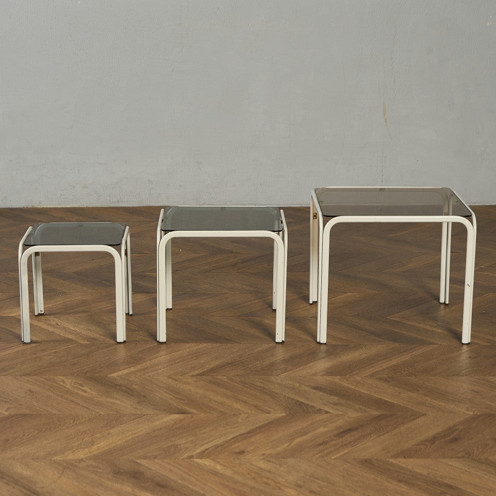 イギリス ヴィンテージ スモークガラストップ ネストテーブル #97789