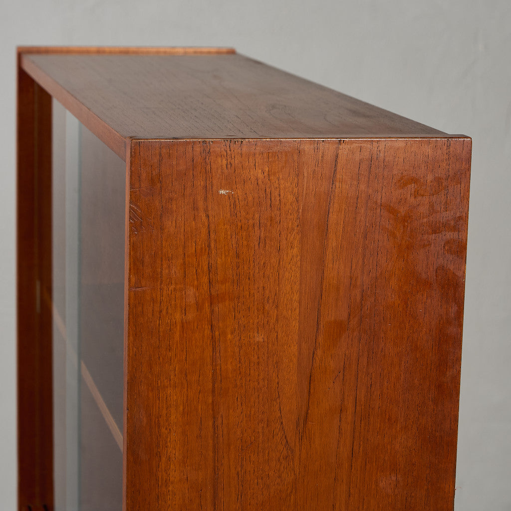 英国 ヴィンテージ ナロー ガラス ブックケース 食器棚