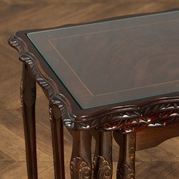 英国 クラシック ガラストップ ネストテーブル