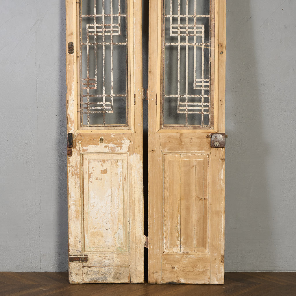 英国 アンティーク 両開き 鉄格子 ウッド ドア 2点セット