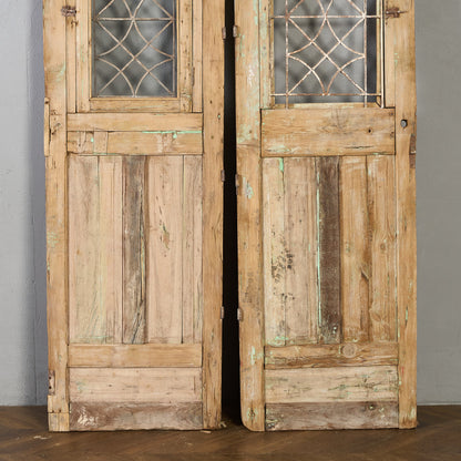 英国 アンティーク 両開き 鉄格子 ウッド ドア 2点セット