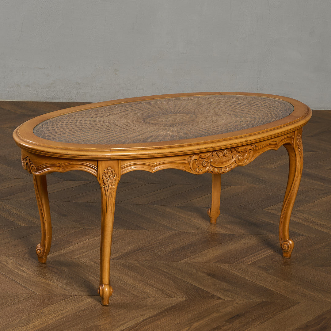 英国 クラシック ガラストップ ラタン コーヒーテーブル