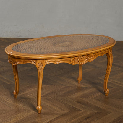 英国 クラシック ガラストップ ラタン コーヒーテーブル