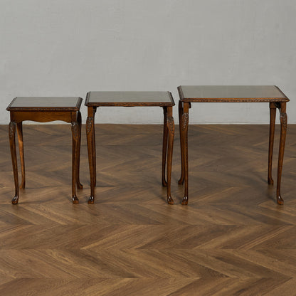 英国 クラシック ガラストップ ネストテーブル