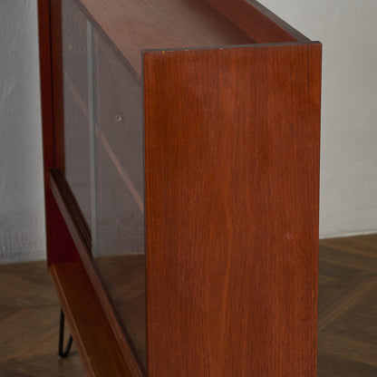 英国 ヴィンテージ ガラス キャビネット カスタム アイアン ヘアピンレッグ