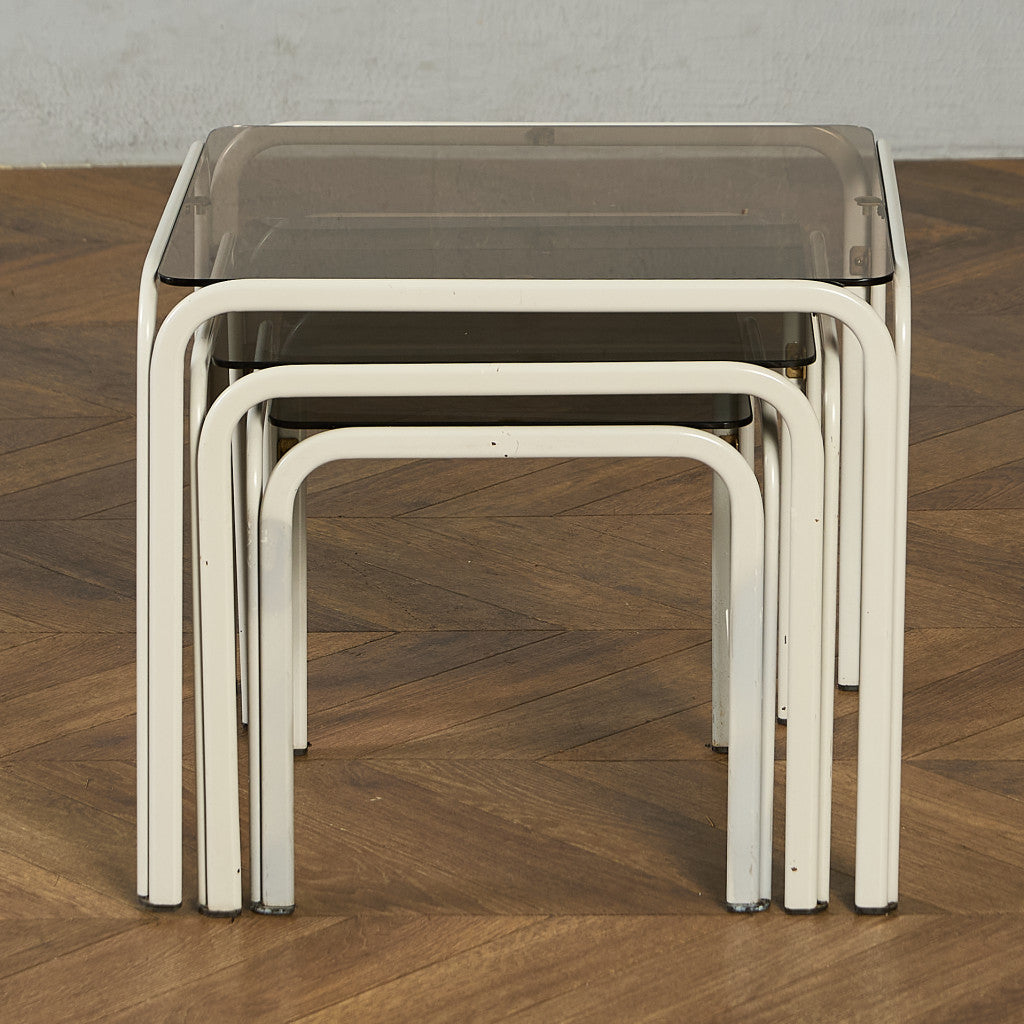 イギリス ヴィンテージ スモークガラストップ ネストテーブル #97789