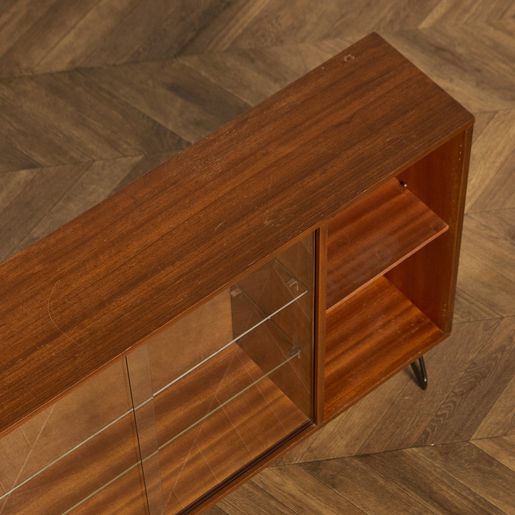 ヴィンテージ ガラスブックケース カスタム アイアン ヘアピンレッグ