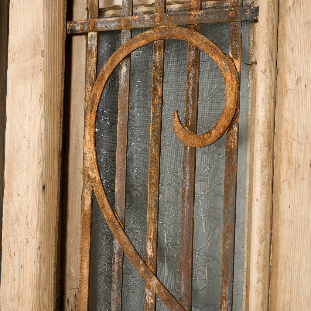 英国 アンティーク 両開き 鉄格子 ウッド ドア 2点セット