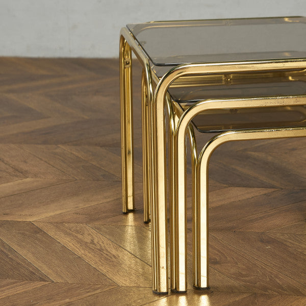 イギリス ヴィンテージ スモーク ガラストップ ネストテーブル #97788