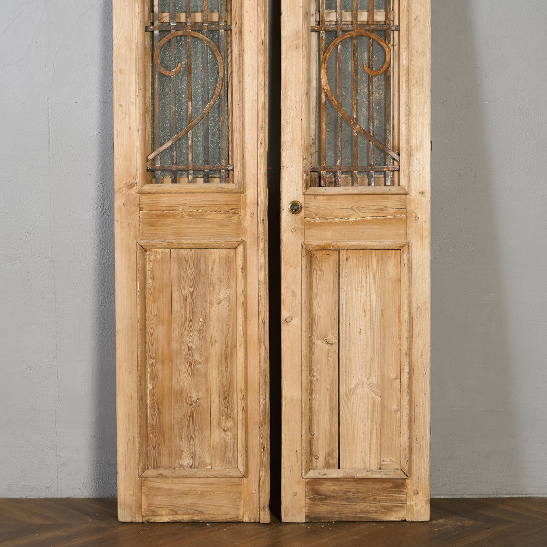 英国 アンティーク 両開き 鉄格子 ウッド ドア 2点セット