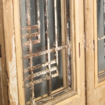 英国 アンティーク 両開き 鉄格子 ウッド ドア 2点セット