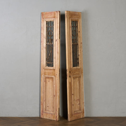 英国 アンティーク 両開き 鉄格子 ウッド ドア 2点セット