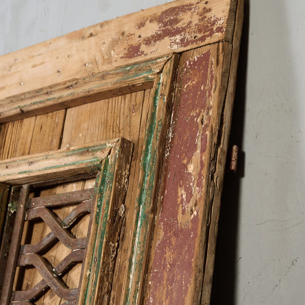 英国 アンティーク 両開き 鉄格子 ウッド ドア 2点セット